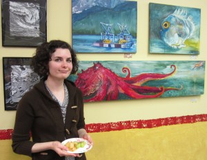 Beautiful co-show-artist Nikki with her sea themed paintings. 