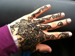 My very own sister showed up and got henna. I went detailed on her hand.