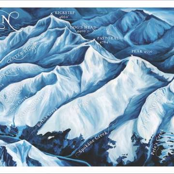Map of ski and snowboard common names in non-motorized area of Turnagain Pass Alaska. Names are mostly taken from the CNFAIC book and surrounding topographic areas. Turnagain Pass is located along the Seward Highway between Anchorage and Seward, south of Girdwood by 45 minutes. With much appreciation to the Chugach National Forest Avalanche Information Center for keeping this area safe and all of us informed!